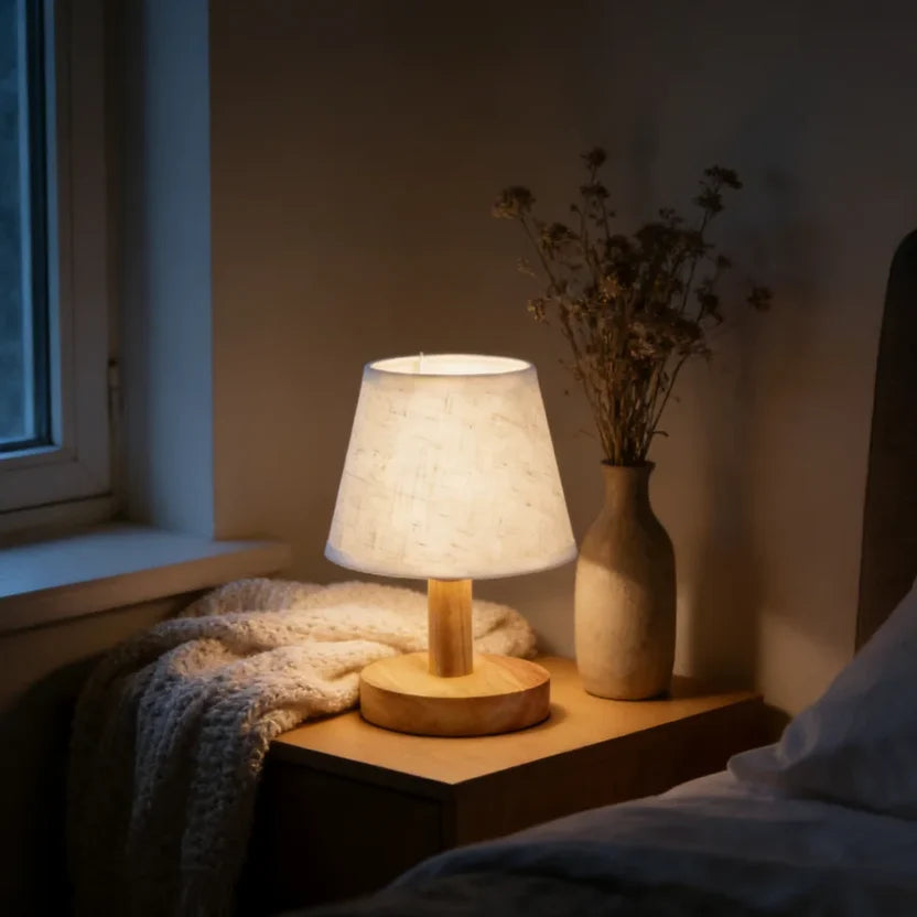 Mini Wood Table Lamp with Linen Shade