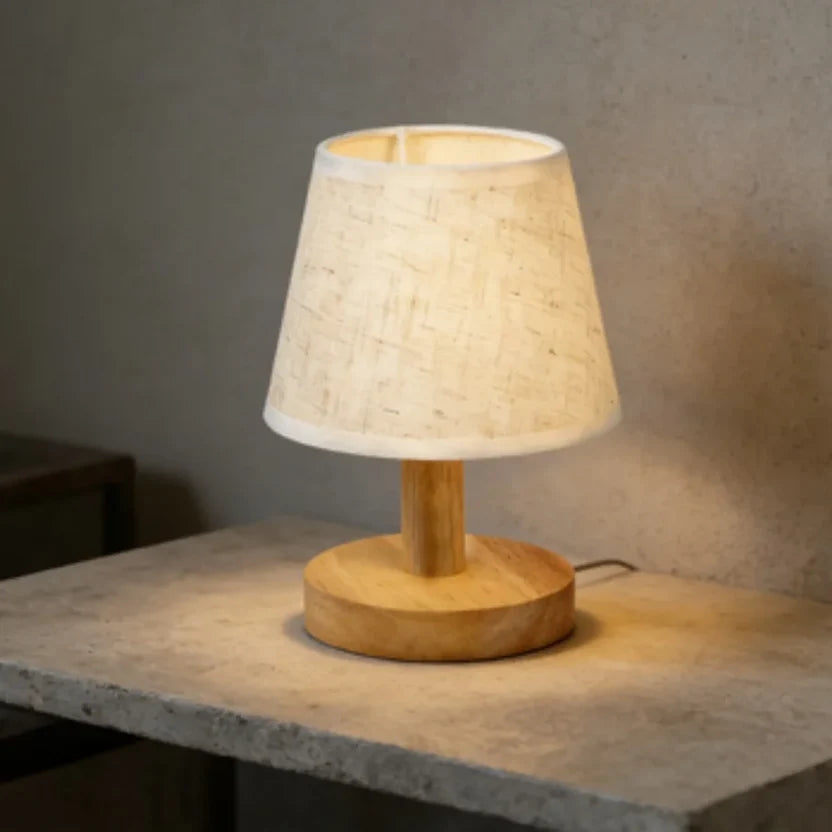 Mini Wood Table Lamp with Linen Shade